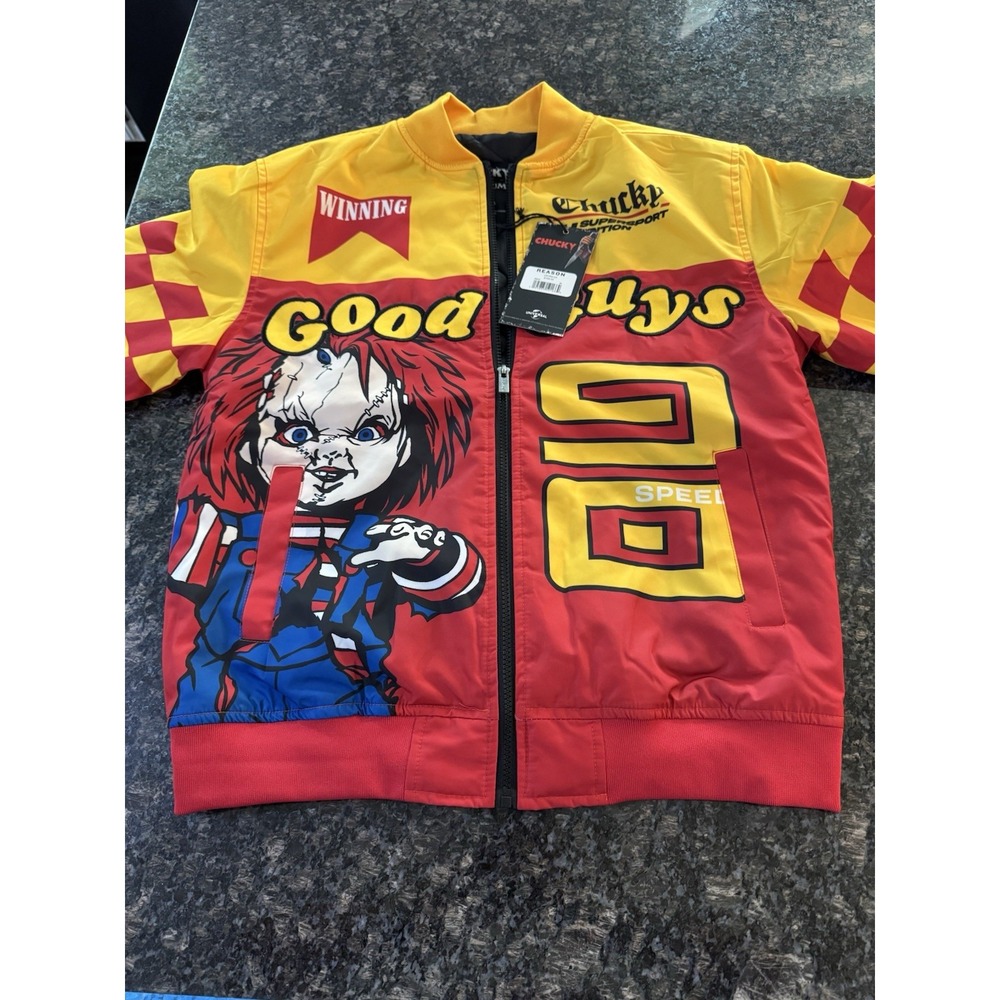 Reason X Chucky Good Guys Men's Varsity Bomber Racing Red Size M NWT Jacket